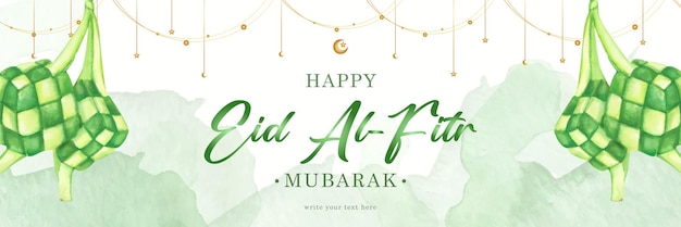 Vetor modelo de cartão de saudação islâmico feliz eid al fitr mubarak com aquarela splash verde