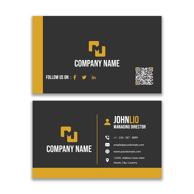 Modelo de cartão de visita corporativo preto e amarelo