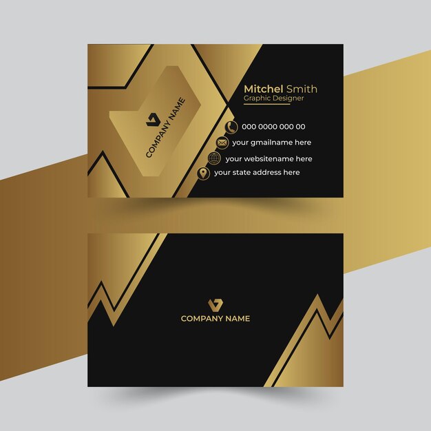 Modelo de cartão de visita de luxo com forma dourada preto e dourado luxo cartão de negócios vip design temp