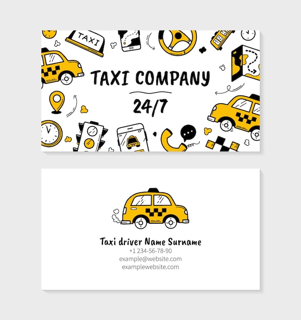 Modelo de cartão de visita de negócios de táxi no estilo doodle