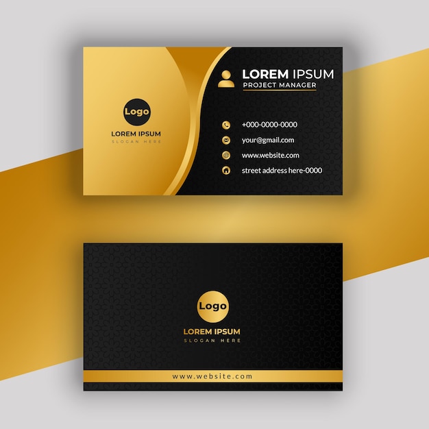 Modelo de cartão de visita decorativo de folha de ouro premium Cartão de visita dourado e preto gradiente