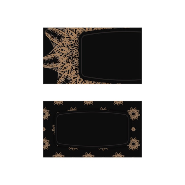 Modelo de cartão de visita em preto com ornamentos marrom vintage para o seu negócio.