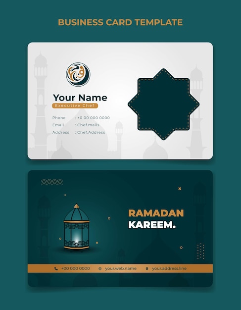 Modelo de cartão de visita em texto árabe de design branco e verde significa ramadã