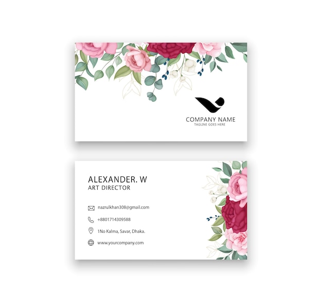 Modelo de cartão de visita floral elegante com rosas