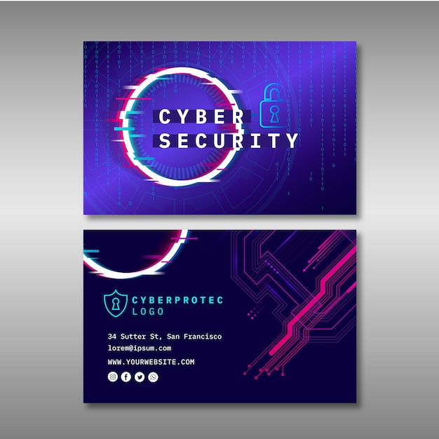 Vetor modelo de cartão de visita horizontal de segurança cibernética