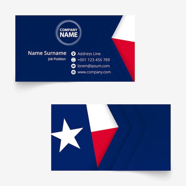 Modelo de cartão de visita texas flag tamanho padrão 90x50 mm com sangramento sob a máscara de recorte