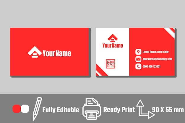 Modelo de cartão de visita vermelho e branco simples