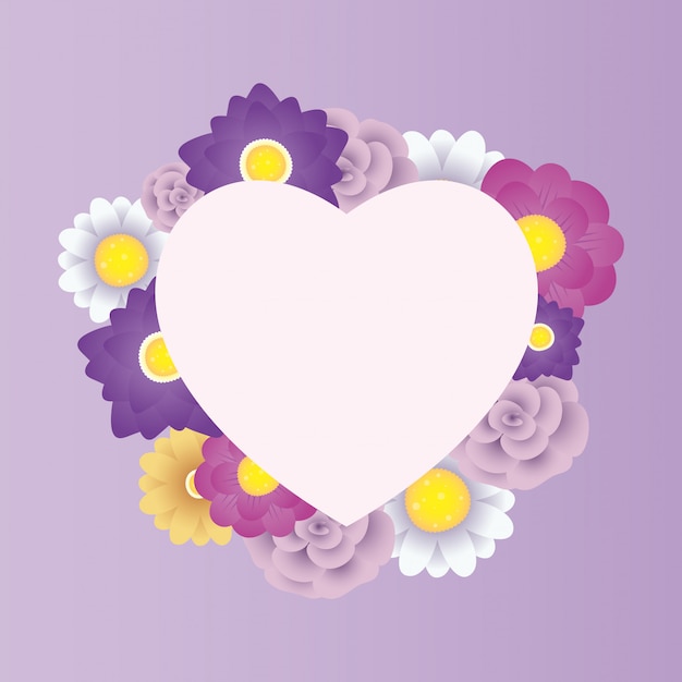 Modelo de cartão decorativo floral com moldura de coração