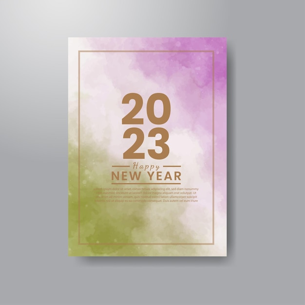 Modelo de cartão feliz ano novo 2023 com fundo aquarela