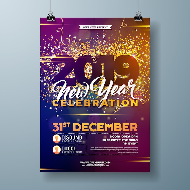 Modelo de cartaz - celebração do ano novo de 2019