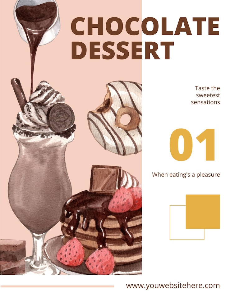 Vetor modelo de cartaz com conceito de sobremesa de chocolateestilo aquarela