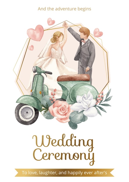 Modelo de cartaz com lindo conceito de casamento verde estilo aquarela
