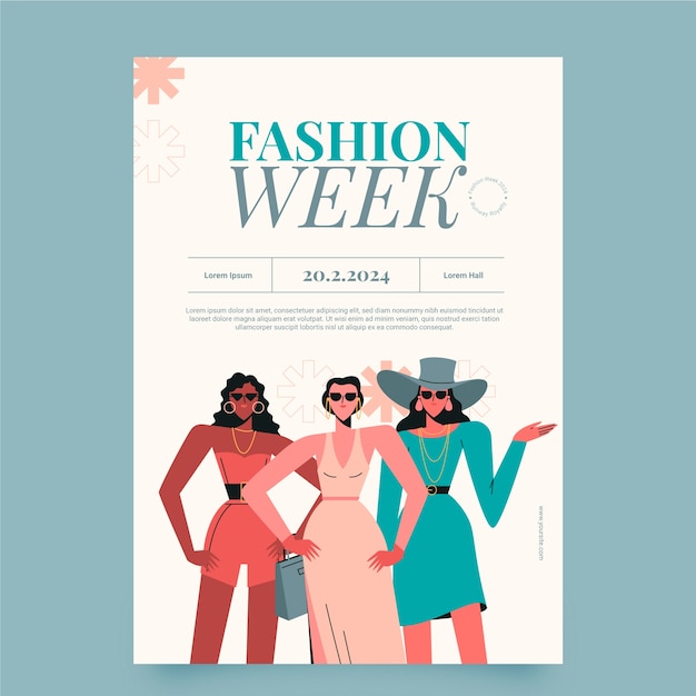 Vetor modelo de cartaz da semana da moda de design plano