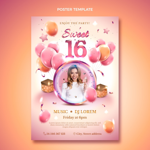 Modelo de cartaz de 16 doces colorido gradiente