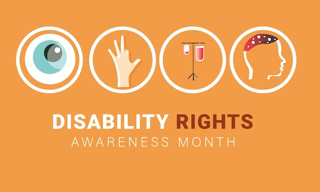 Modelo de cartaz de cartão de plano de fundo do mês de conscientização sobre os direitos das pessoas com deficiência ilustração em vetor
