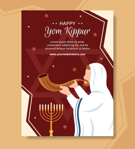 Modelo de cartaz de celebração do dia de yom kippur ilustração plana dos desenhos animados desenhados à mão