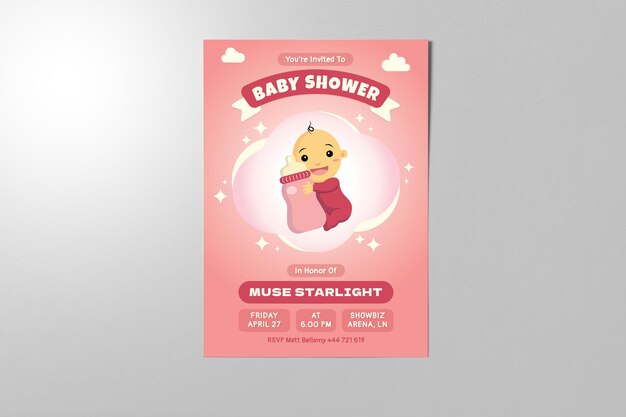 modelo de cartaz de convite de chá de bebê fofo