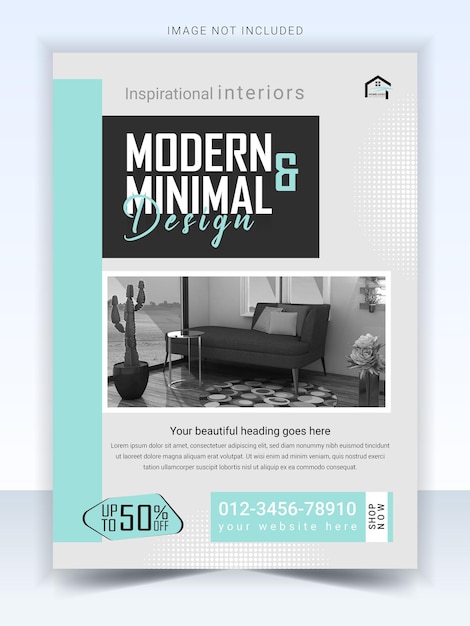 Modelo de cartaz de design de interiores planos e decoração doméstica