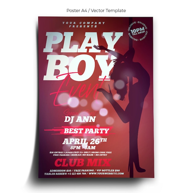 Vetor modelo de cartaz de evento da playboy