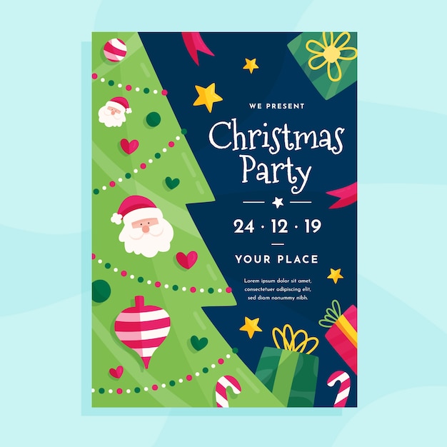 Modelo de cartaz de festa de natal de design plano