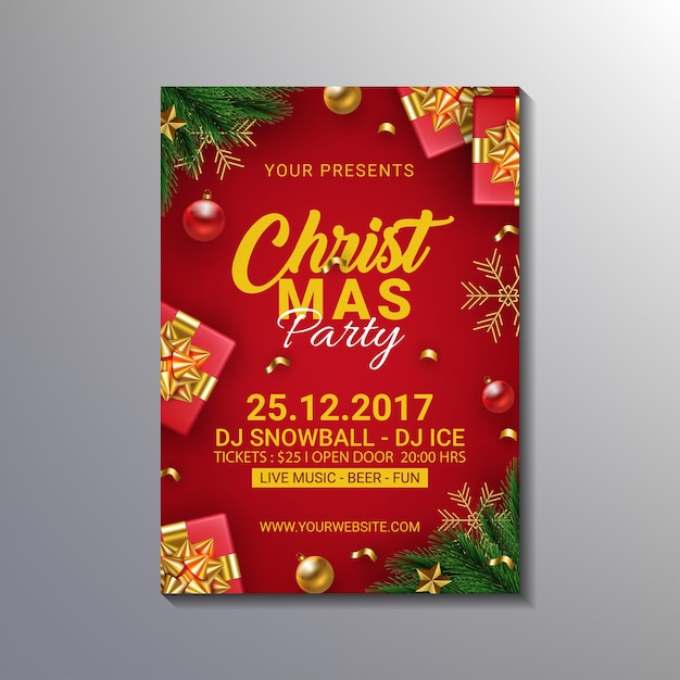 Modelo de cartaz de festa de natal vermelho realista