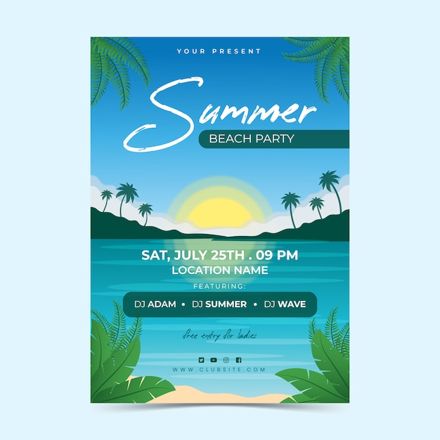 Modelo de cartaz de festa de praia verão