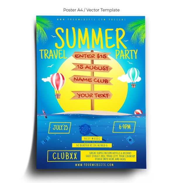 Vetor modelo de cartaz de festa de viagem de verão