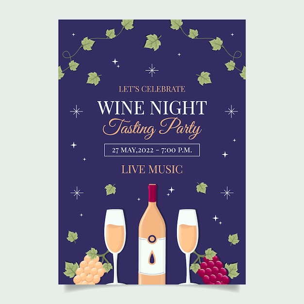 Modelo de cartaz de festa de vinho de design plano