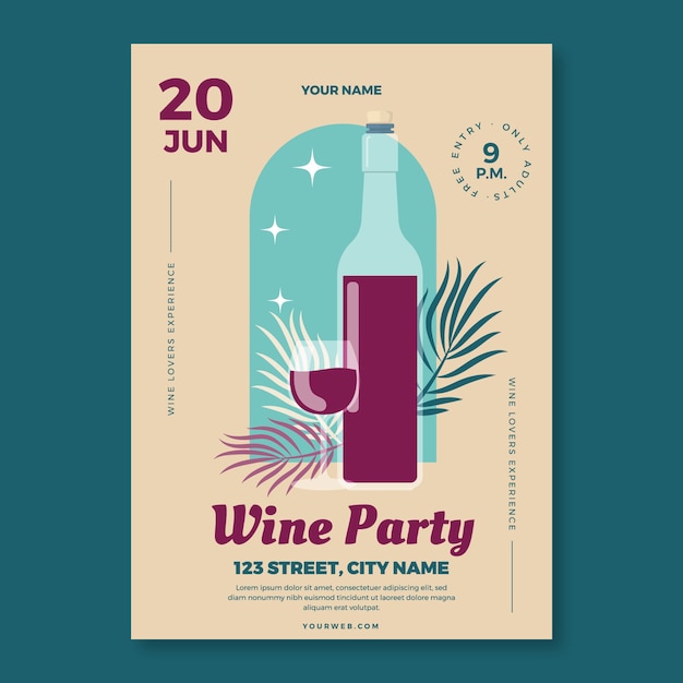 Vetor modelo de cartaz de festa de vinho desenhado à mão