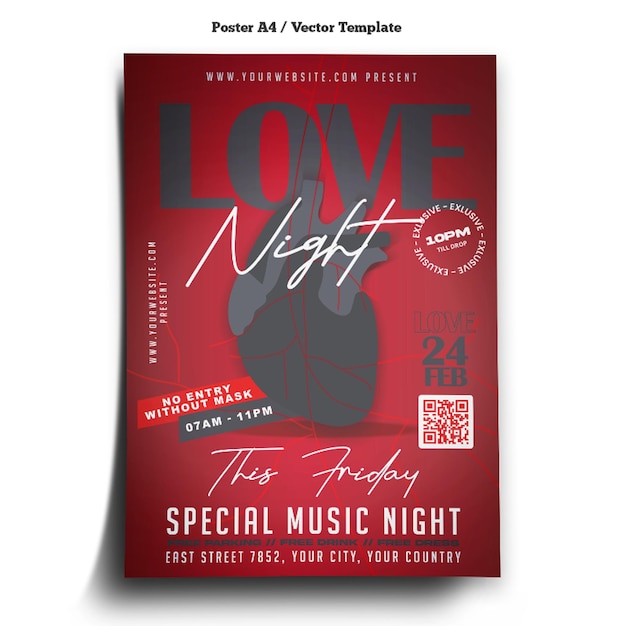Modelo de Cartaz de Festa Noturna do Clube Love