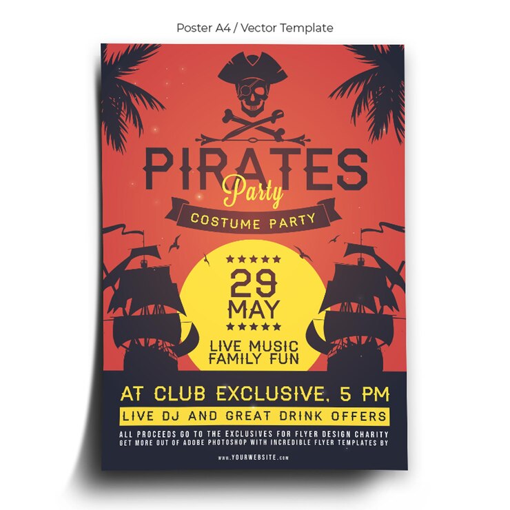 Vetor modelo de cartaz de festa piratas