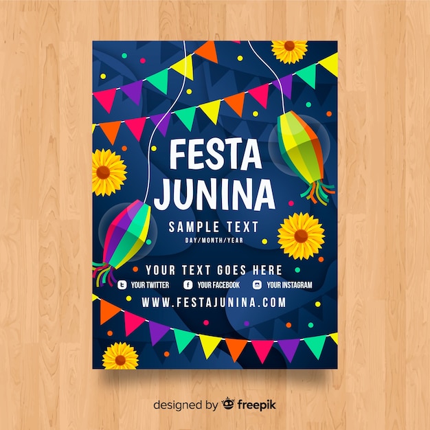 Vetor modelo de cartaz de festa plana junina