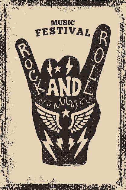 Modelo de cartaz de festa rock and roll. sinal de rock and roll em fundo grunge. ilustração