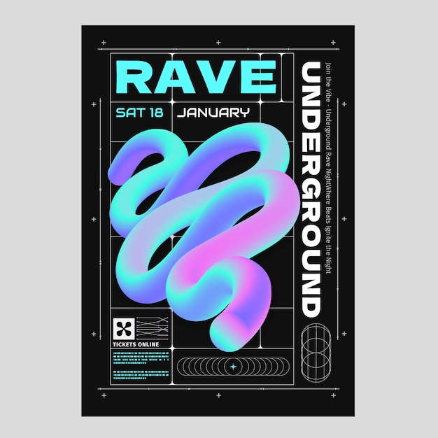 Modelo de cartaz de gradiente Rave