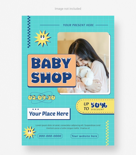 Modelo de cartaz de loja de bebês de design plano