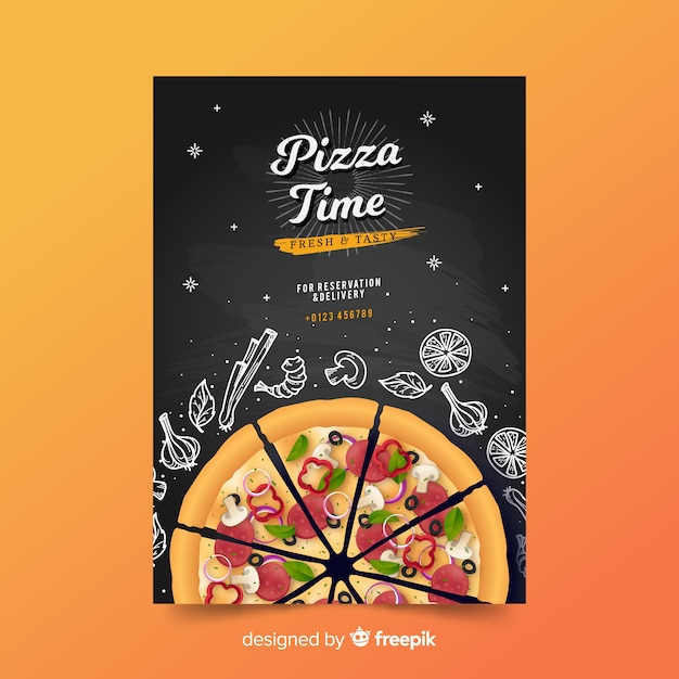 Modelo de cartaz de pizza doodle