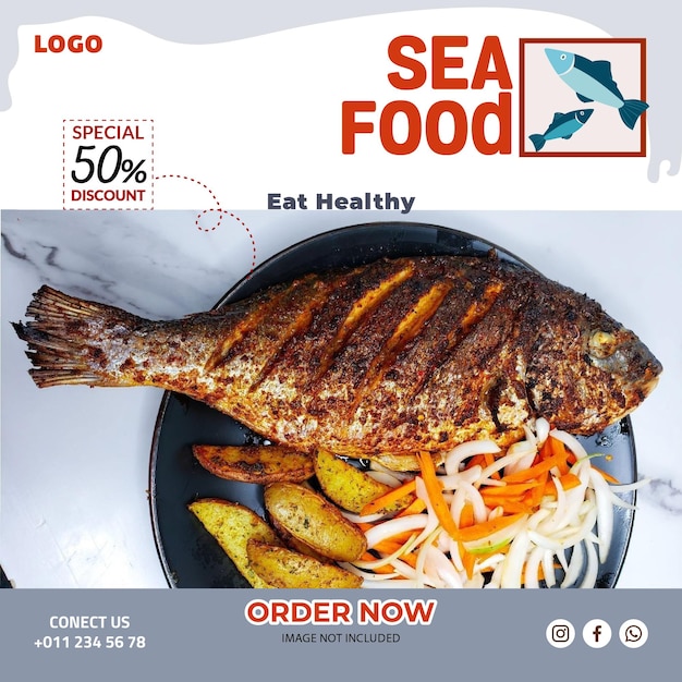 Modelo de cartaz de promoção da oferta de promoção de alimentos de mar