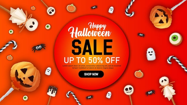 Vetor modelo de cartaz de promoção de halloween com estágio de exibição de produtos modelo de site ou banner