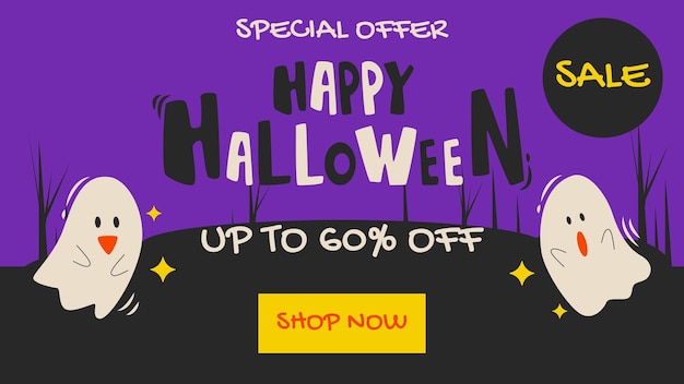 Modelo de cartaz de promoção de venda de Halloween com site fantasma assustador ou modelo de banner
