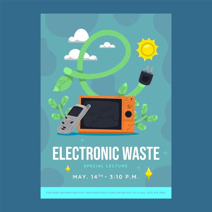 Vetor modelo de cartaz de resíduos electrónicos desenhado à mão