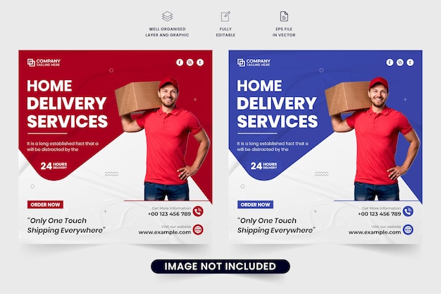 Modelo de cartaz de serviço de entrega em domicílio de supermercado para promoção de negócios Vetor de postagem de mídia social de serviço de entrega expressa com formas criativas Design de banner web de publicidade de negócios de entrega em domicílio