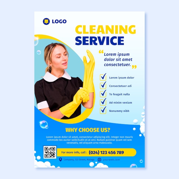 Vetor modelo de cartaz de serviço de limpeza desenhado à mão