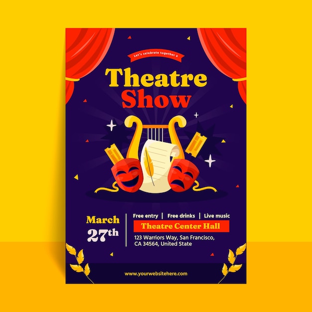 Modelo de cartaz de show de teatro desenhado à mão