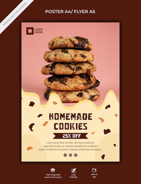 Modelo de cartaz de venda de biscoitos caseiros A4 A5 Design de panfleto