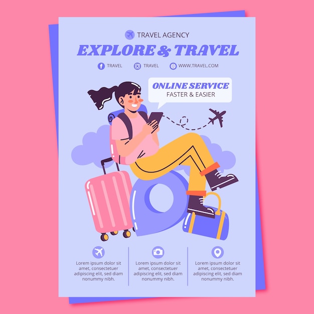 Modelo de cartaz de viagem desenhado à mão