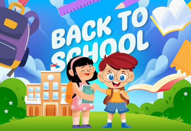 Modelo de cartaz de volta à escola elementos educativos dinâmicos e engraçados para crianças