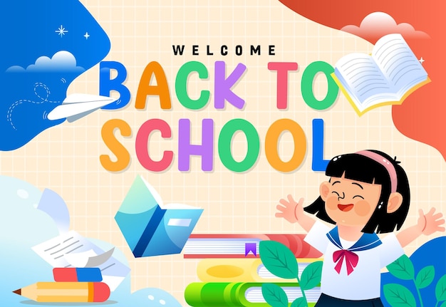 Modelo de cartaz de volta à escola elementos educativos dinâmicos e engraçados para crianças