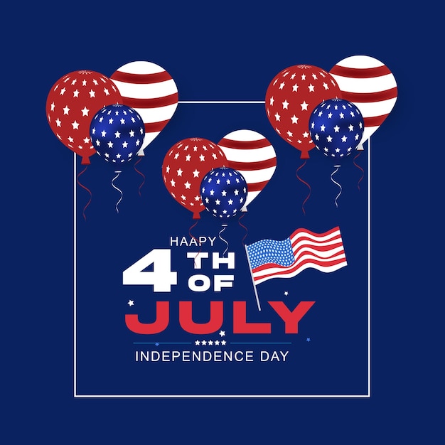 Modelo de cartaz do 4 de julho Celebração do Dia da Independência dos Estados Unidos com bandeira de balões americanos