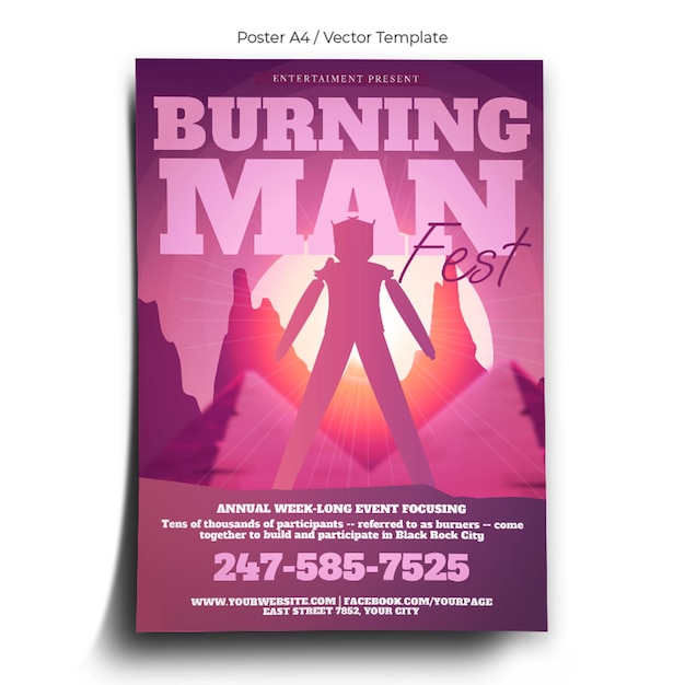 Vetor modelo de cartaz do burning man festival