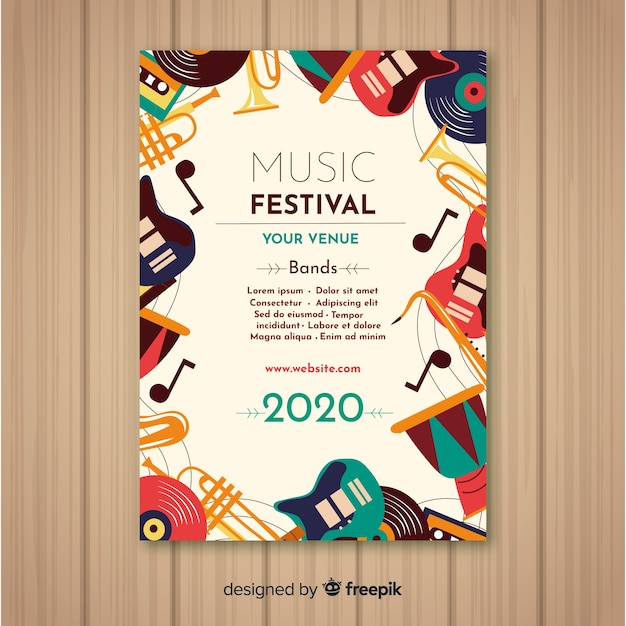 Vetor modelo de cartaz do festival de música de mão desenhada